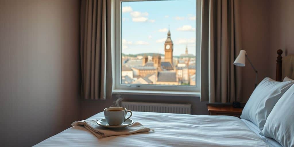 Cosy, affordable British hotel room, weekend getaway.