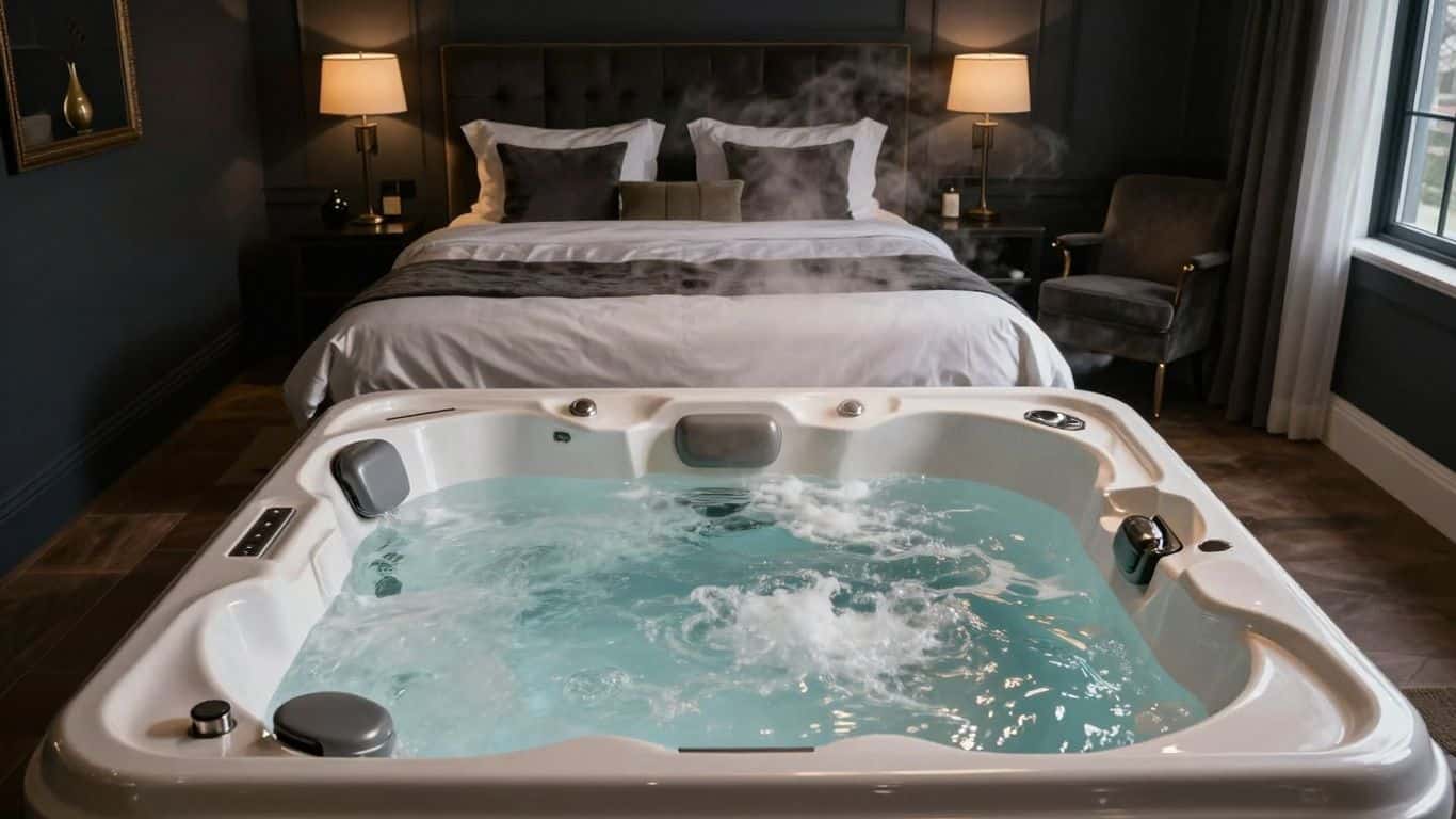 Hotel room with a private hot tub in Essex.