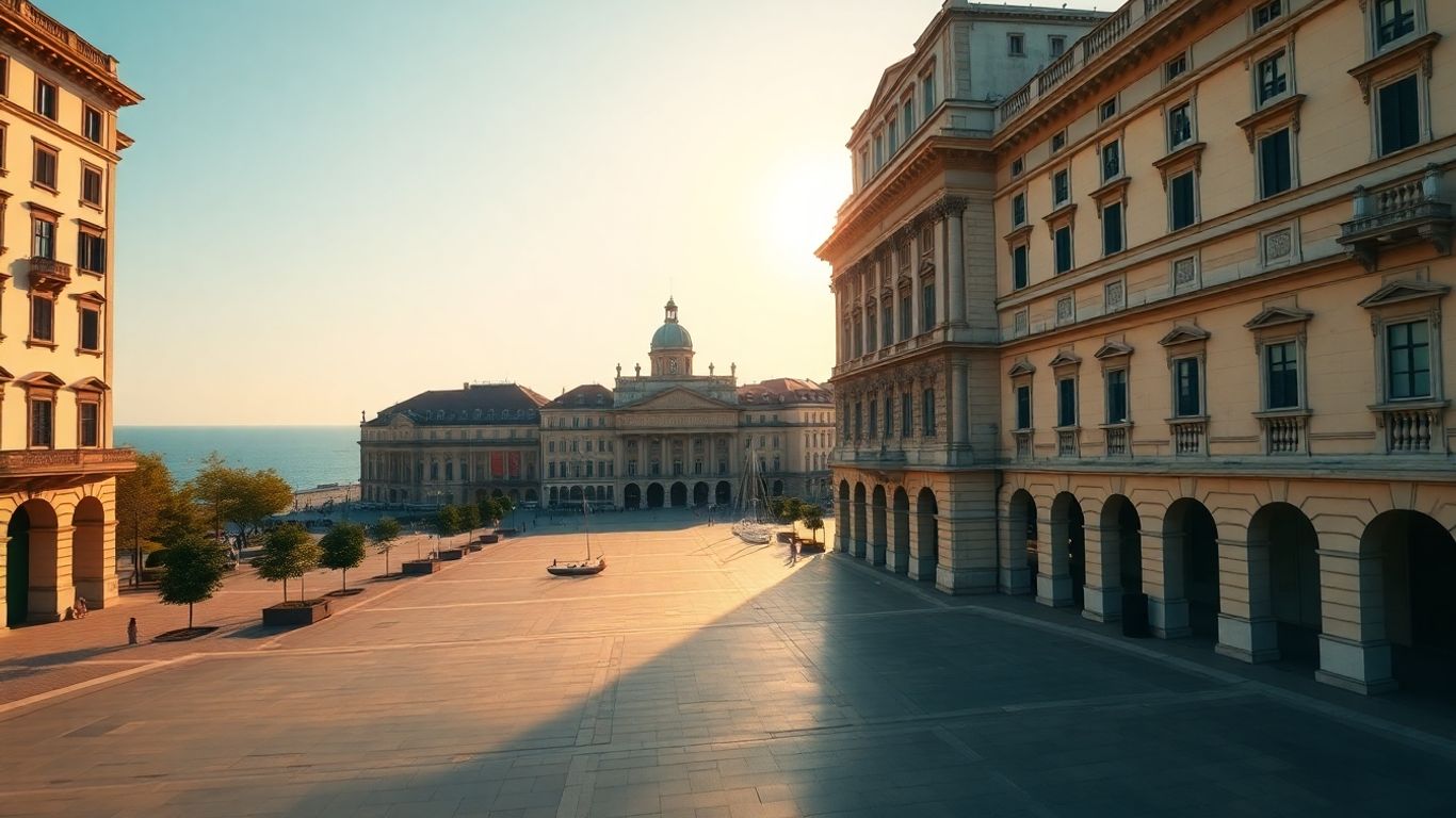 Piazza Unità d'Italia, Trieste, Italy with the sea.