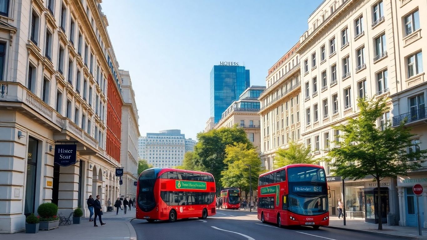 Central London street with modern three-star hotels