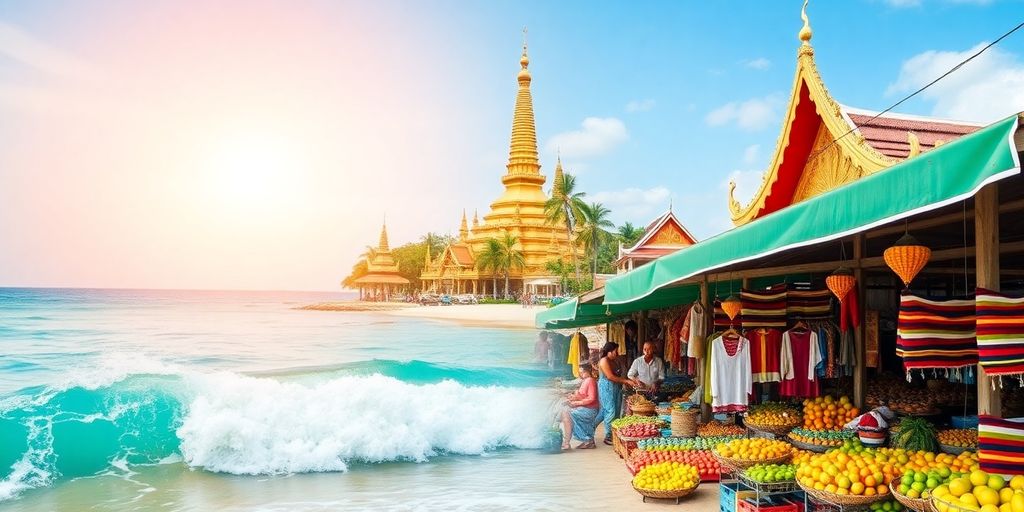 Temples, beaches, and vibrant markets in Thailand.