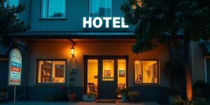 Budget hotel exterior with attractive facade.