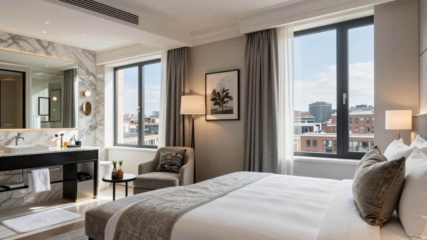 Luxurious hotel suite with city views in Hull.