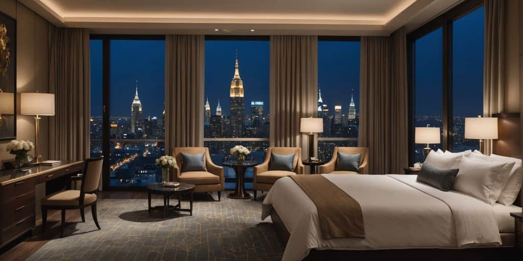 Luxurious hotel room with city view