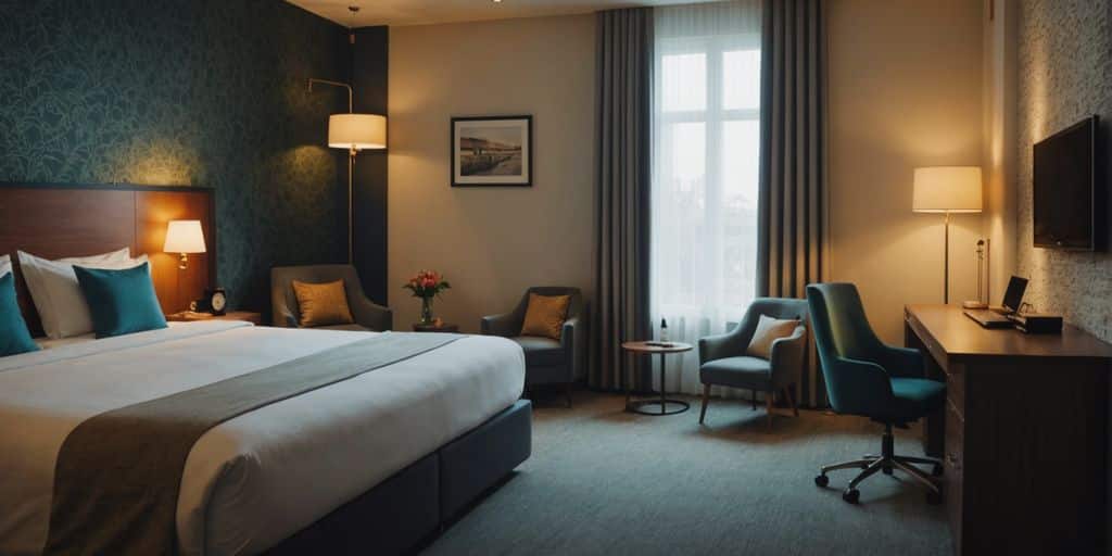 Affordable hotel room with essentials for a one-night stay.