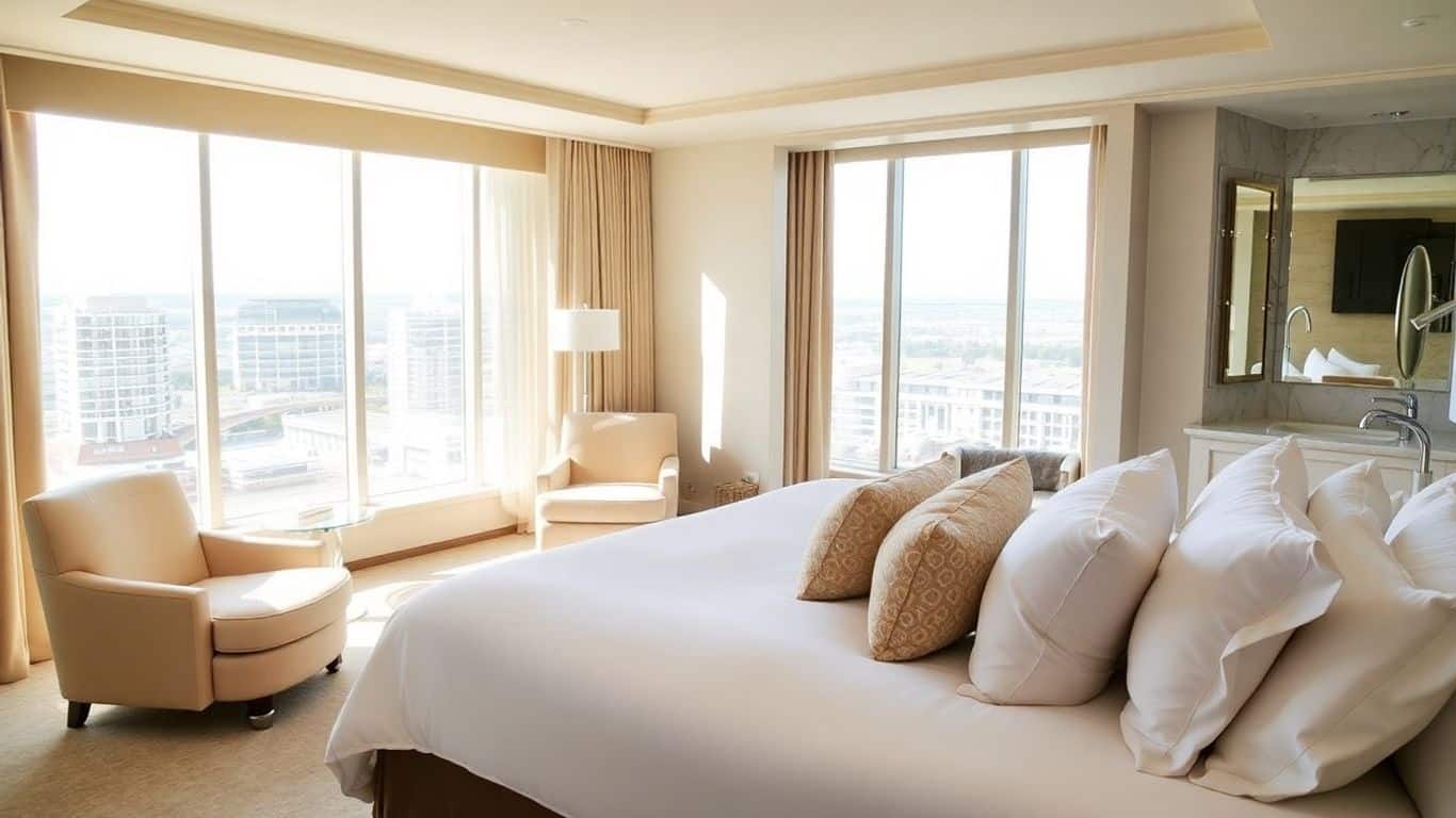 Luxurious hotel suite with city views in Hull.