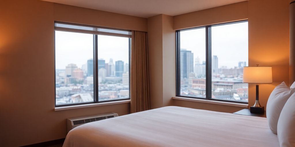 Baltimore hotel, colourful, inviting, budget-friendly room.