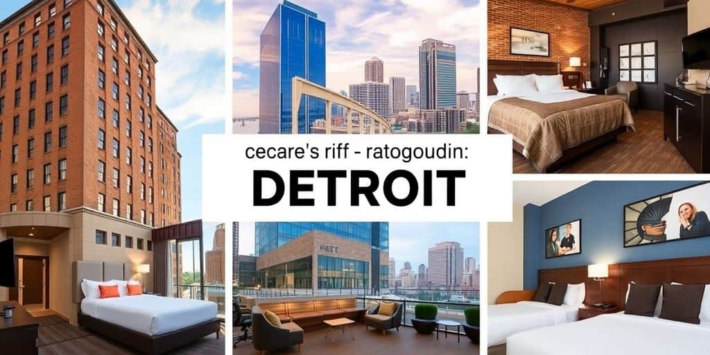 Collage of affordable hotels in Detroit.
