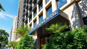 The Alexander Hotel exterior, a modern luxury building.
