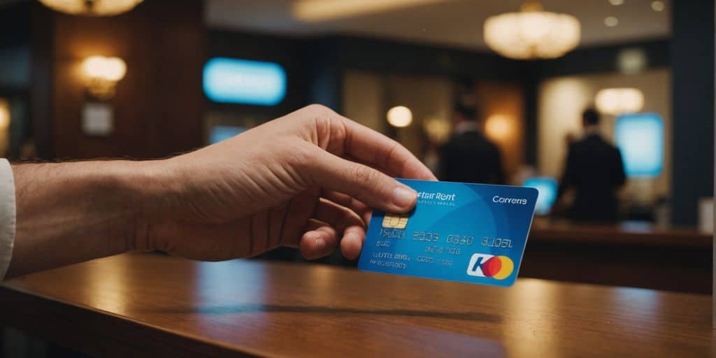 Guest receiving a keycard at hotel reception