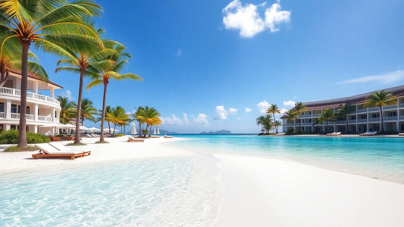 Luxury adults-only resort with beach and palm trees.