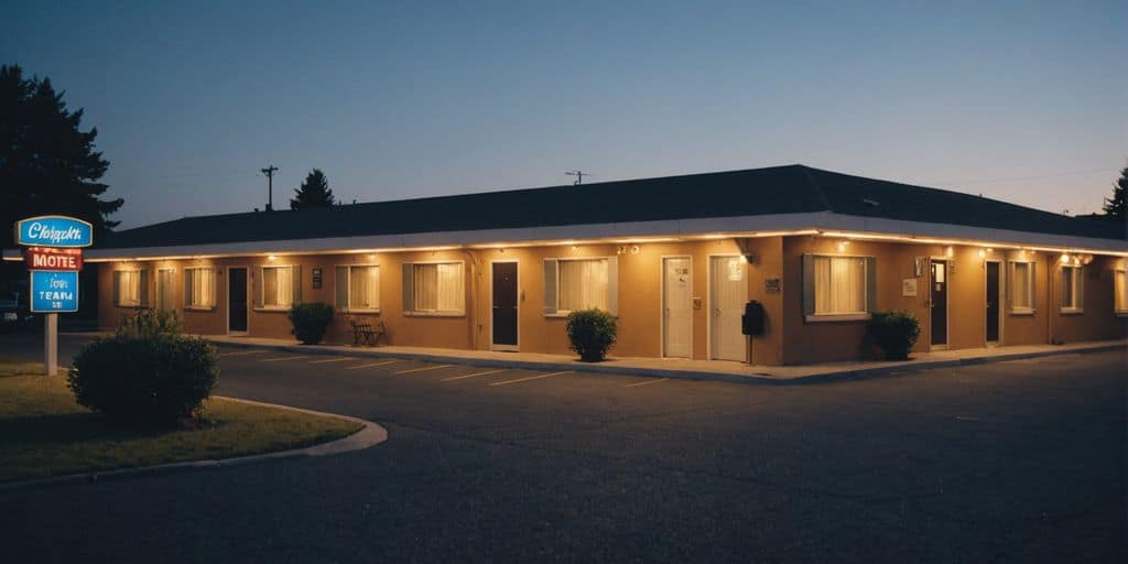 Affordable motel exterior with a bright, inviting entrance.