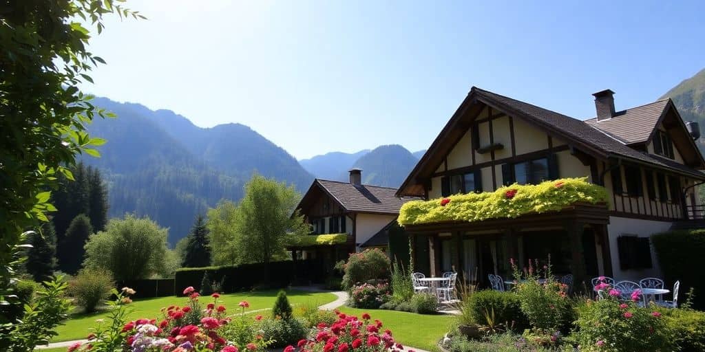 Familie Lemberger Guest House surrounded by mountains and greenery.