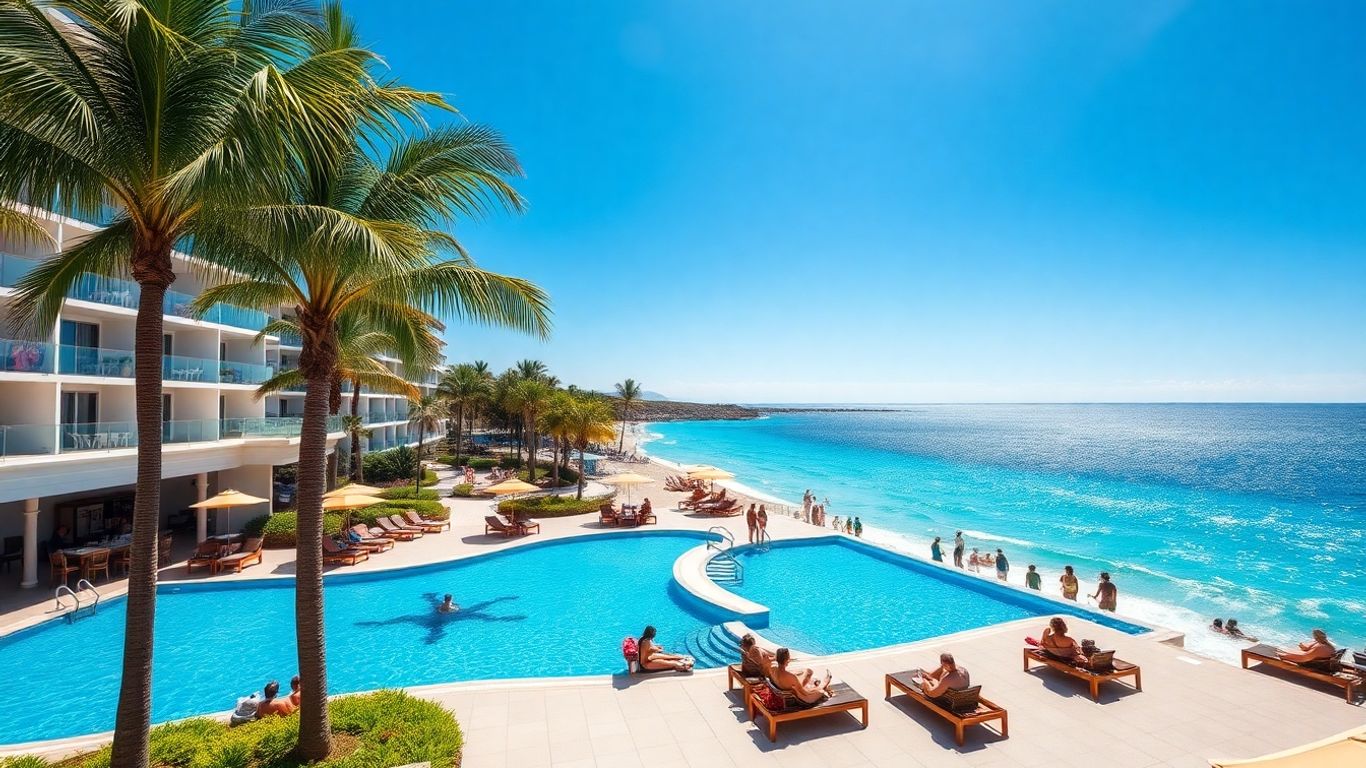 Tenerife all inclusive resort pool with palm trees
