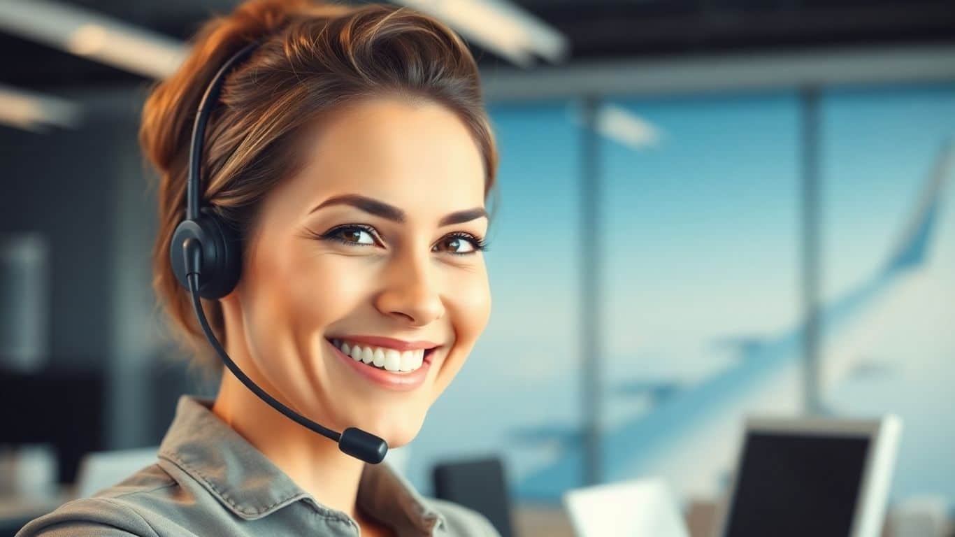 Jet2 customer service agent with headset, ready to help.
