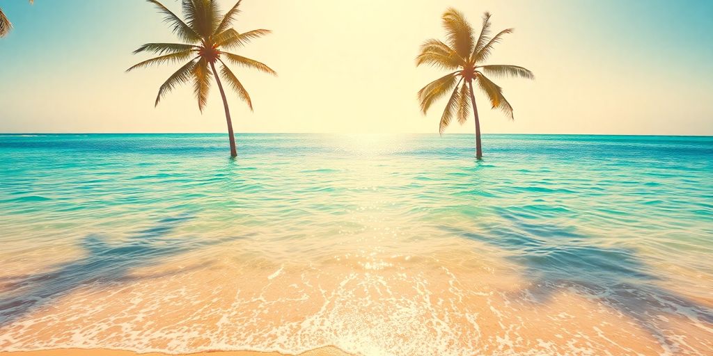 Couple relaxing on a sun lounger by a turquoise sea.