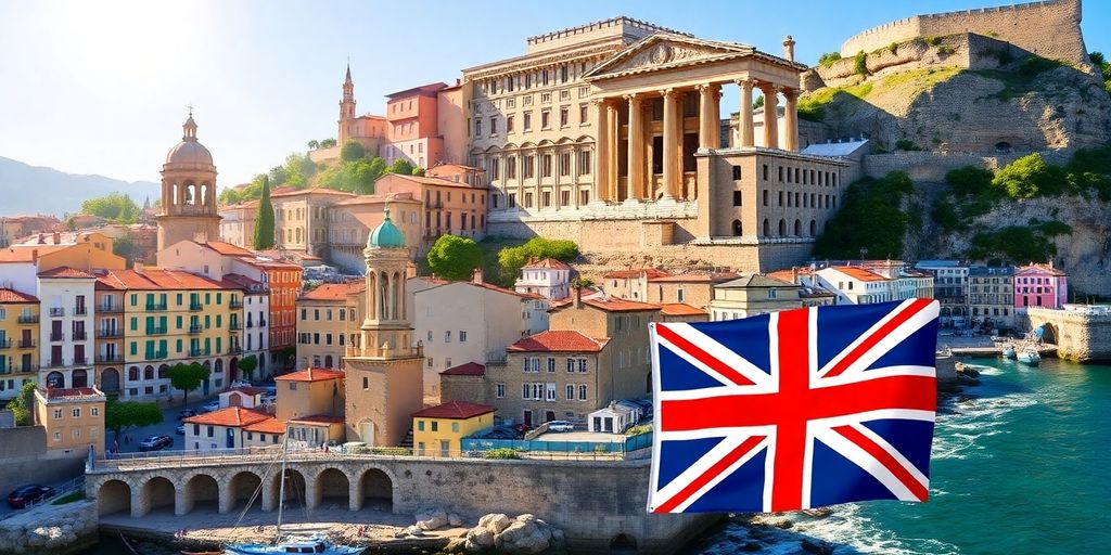 UK flag with affordable European destinations.