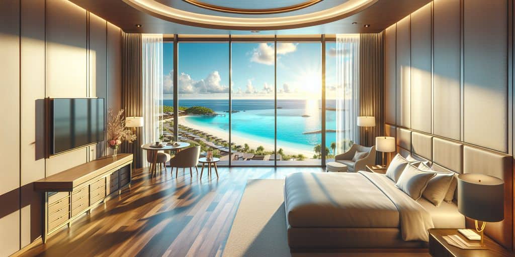 luxury hotel room with scenic view