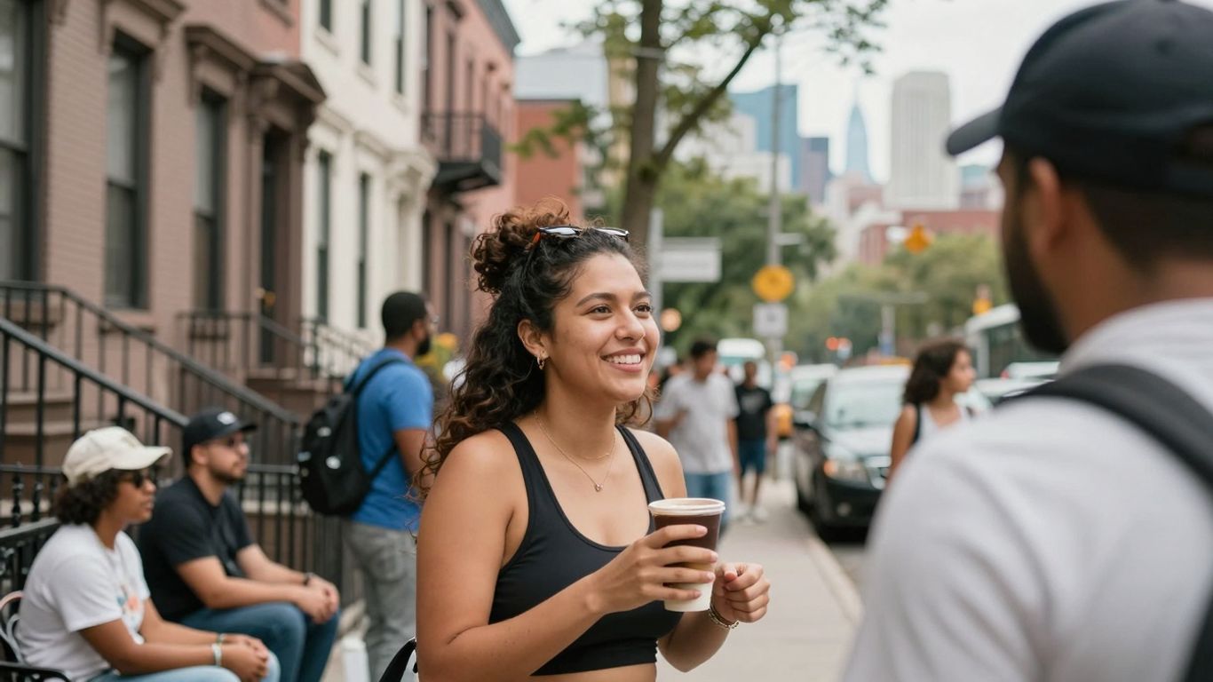 Vibrant street scene in Harlem, New York City.