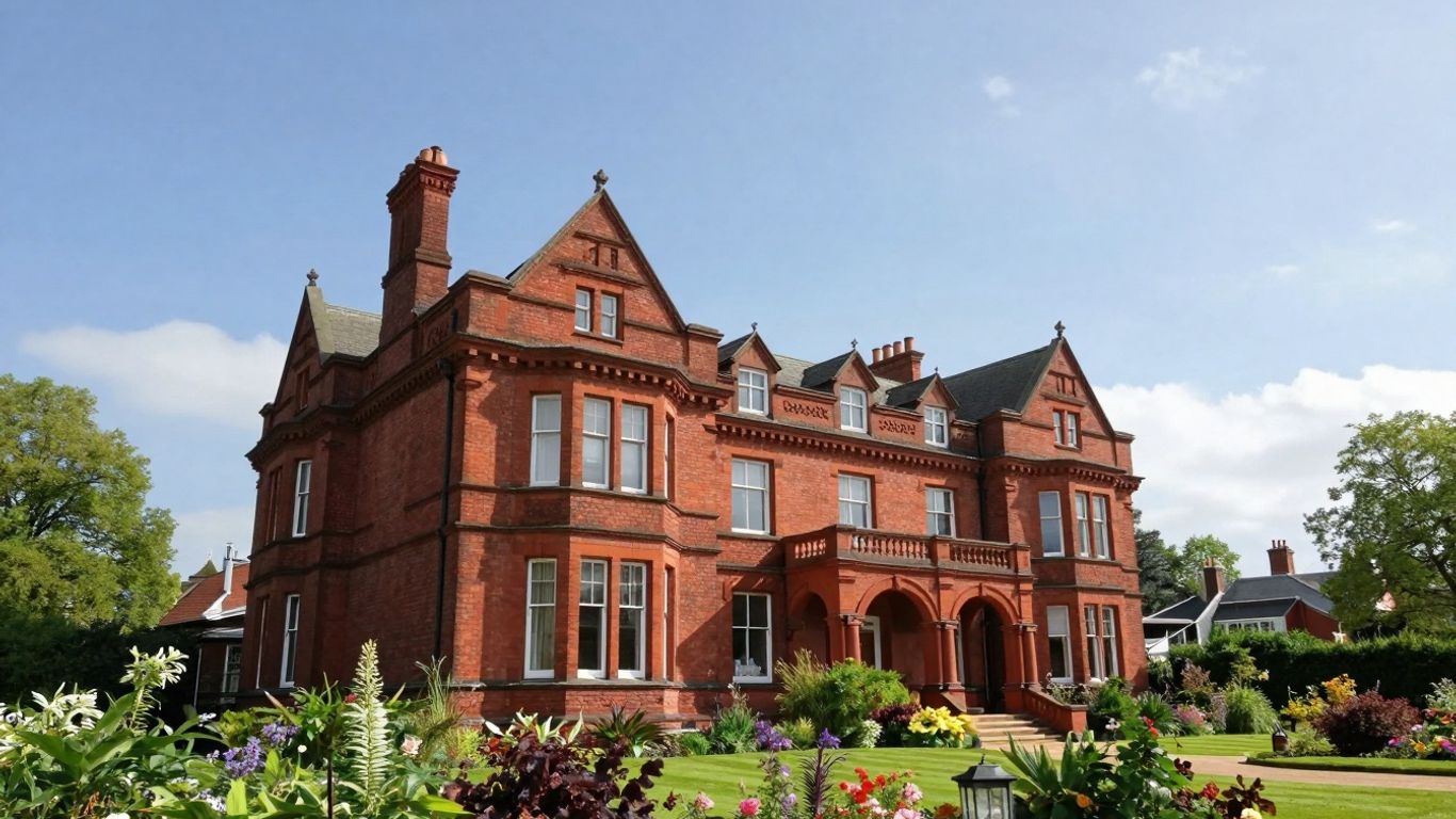 Historic Anfield House, Merseyside, with surrounding gardens.