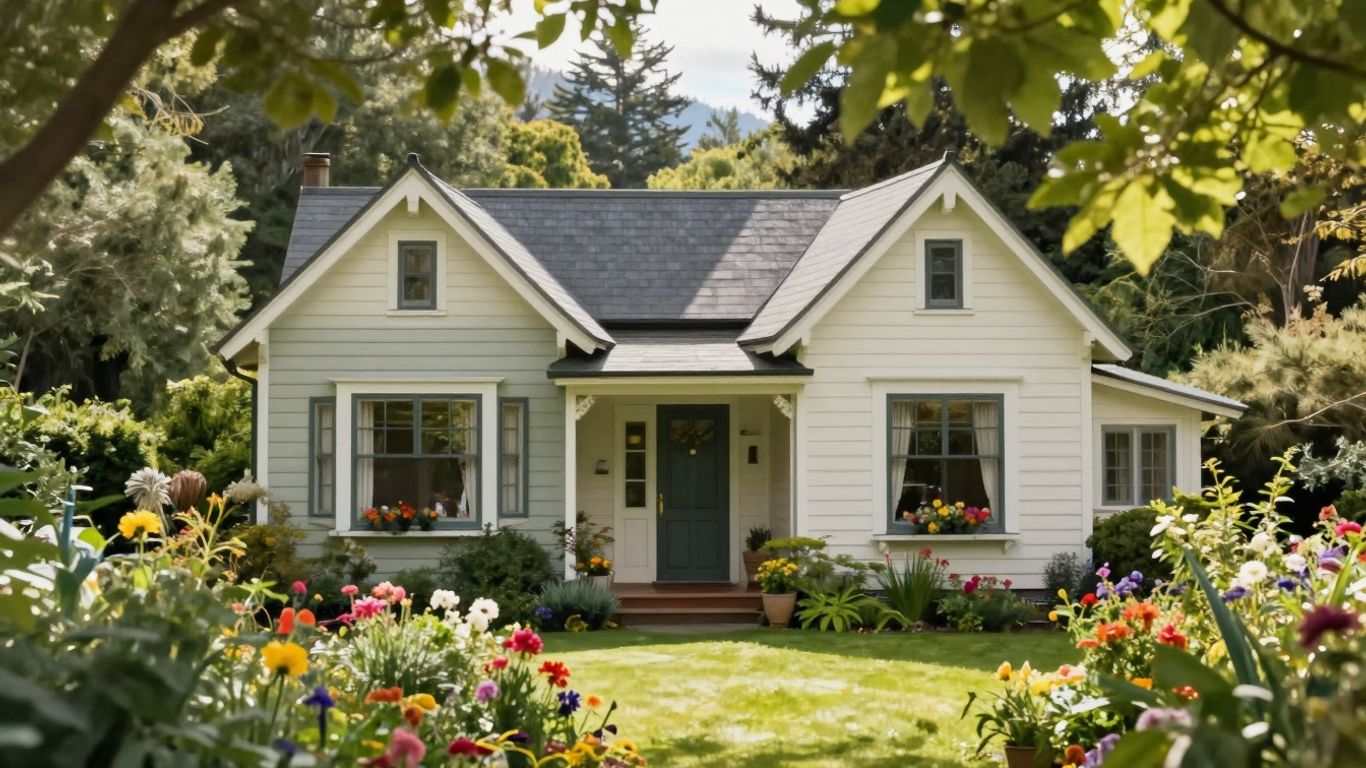 Charming garden house in Courtenay surrounded by greenery.