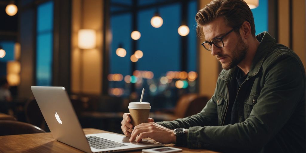 Person checking hotel reviews online before making a reservation.